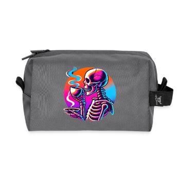 Neon Skeleton Sipping Coffee Design - Recycled Toiletry Zip Bag - anthracite - Front
