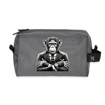 Chimpanzee in Suit Bold Monochrome Art - Recycled Toiletry Zip Bag - anthracite - Front
