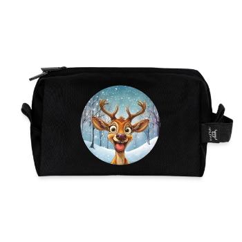 Fröhliches Winterrentier im Winterwald - Recycelte Kulturtasche - Schwarz - Vorne