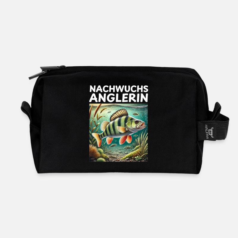 Nachwuchs Anglerin Barsch Angler Motiv - Recycelte Kulturtasche - Schwarz