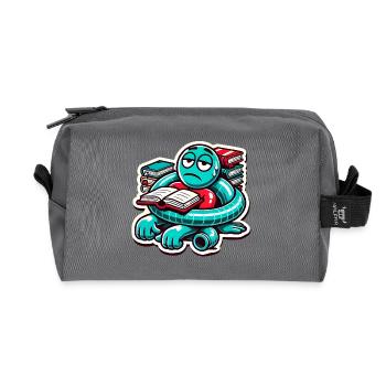 Exhausted Book Lover Cartoon Design - Recycled Toiletry Zip Bag - anthracite - Front