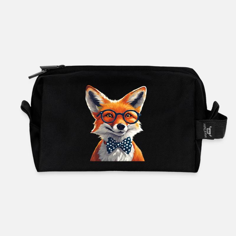 Eleganter Fuchs mit Brille und Fliege - Recycelte Kulturtasche - Schwarz