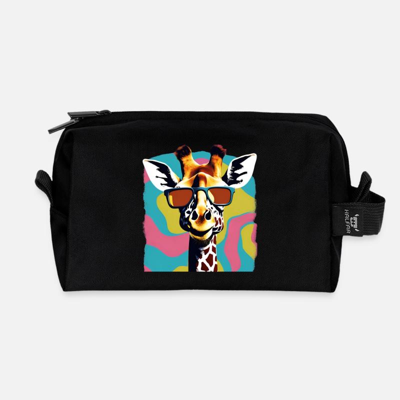 Cooles Retro-Giraffen-Porträt mit Sonnenbrille - Recycelte Kulturtasche - Schwarz