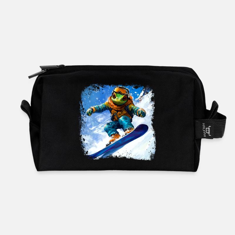 Snowboard Chamäleon - Recycelte Kulturtasche - Schwarz