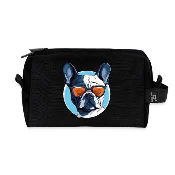 Bouledogue français avec lunettes de soleil - Trousse de toilette en tissu recyclé - noir - Devant