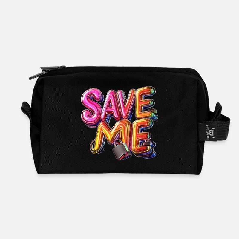 Stylischer 3D Schriftzug "SAVE ME" mit Schlössern - Recycelte Kulturtasche - Schwarz