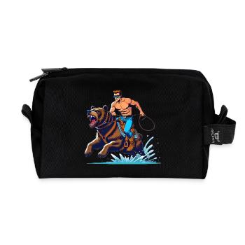 Bear Rider Adventure Cartoon Design - Recycled Toiletry Zip Bag - black - Front