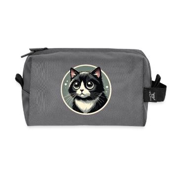 Chat noir et blanc dans le style de la bande dessinée - Trousse de toilette en tissu recyclé - anthracite - Devant