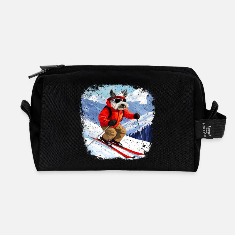Ski Hund - Recycelte Kulturtasche - Schwarz
