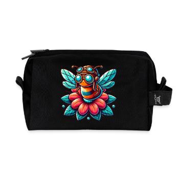 Niedliche Fliegerbiene auf Blumendesign - Recycelte Kulturtasche - Schwarz - Vorne
