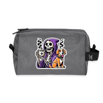 Skeleton Coffee Lover with Dog - Recycled Toiletry Zip Bag - anthracite - Front