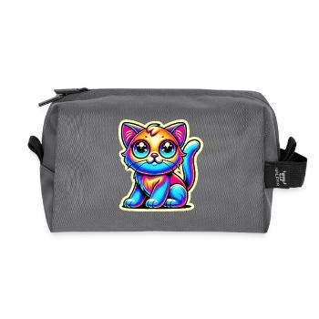 Neon Glow Crazy Katze Design - Recycelte Kulturtasche - Anthrazit - Vorne