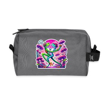 Frogs Dancing Under Mushrooms - Recycled Toiletry Zip Bag - anthracite - Front