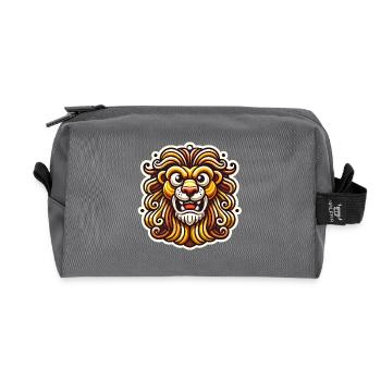 Fierce Lion Cartoon Sticker Design - Recycled Toiletry Zip Bag - anthracite - Front
