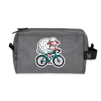 Happy Sheep Riding Bike Cartoon - Recycled Toiletry Zip Bag - anthracite - Front