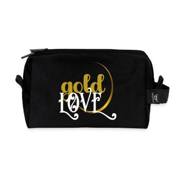 Elegant Gold and White Love Heart Design - Recycled Toiletry Zip Bag - black - Front