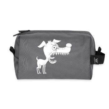 Kleiner weißer Hund und großes Maul - Recycelte Kulturtasche - Anthrazit - Vorne