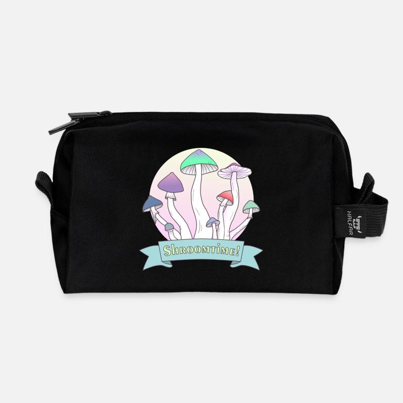 Zeit für Pilze! Psilocybe Cubensis farbiges Design - Recycelte Kulturtasche - Schwarz