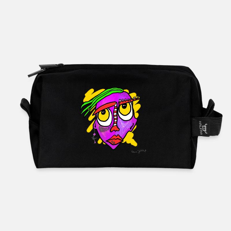 Buntes Surreal-Gesicht Kunstwerk - Recycelte Kulturtasche - Schwarz