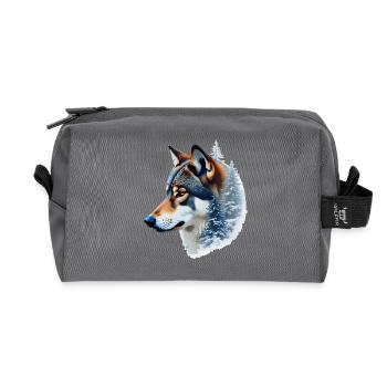 Snow Wolf: Wild and Winter Fusion - Recycled Toiletry Zip Bag - anthracite - Front