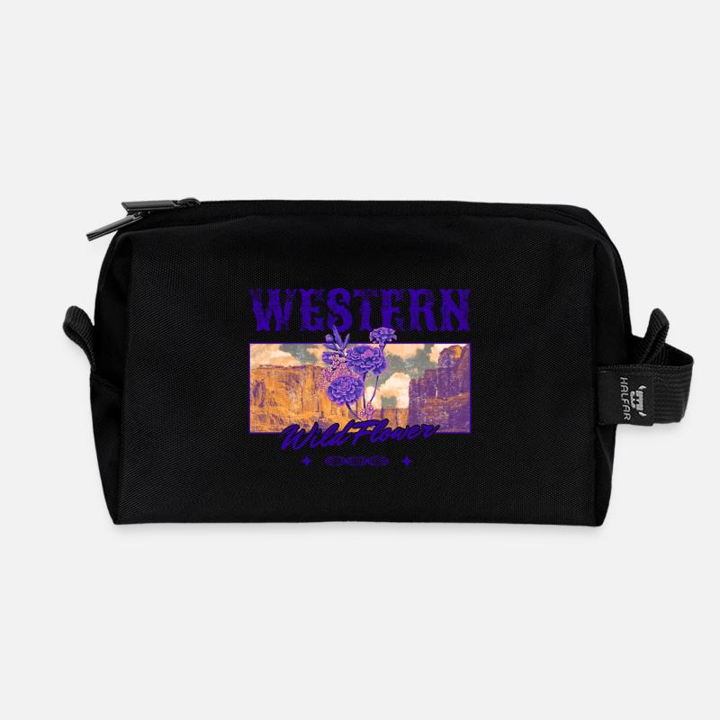 Western Wildflower – Retro Country Ästhetik - Recycelte Kulturtasche - Schwarz
