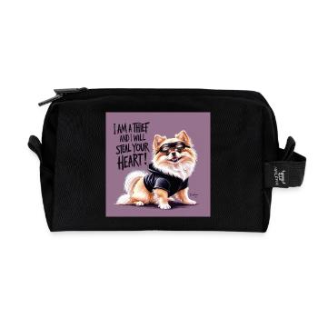 Pomeranian Dog "I am a thief" - Recycled Toiletry Zip Bag - black - Front