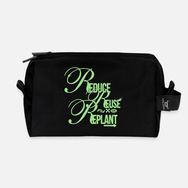 Eco Message – Reduce Reuse Replant - Recycled Toiletry Zip Bag - black