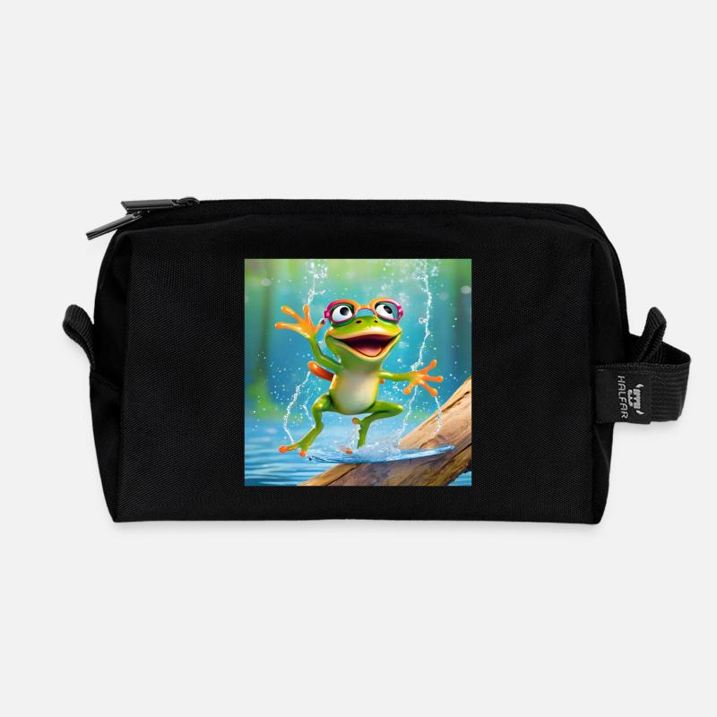 Frosch, Amphibie, Laubfrosch - Recycelte Kulturtasche - Schwarz