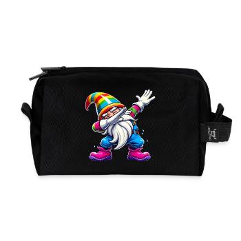 Dabbing Regenbogen Gnome Lustiges Geschenk - Recycelte Kulturtasche - Schwarz - Vorne