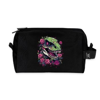 T-Rex Dino et fleurs - Trousse de toilette en tissu recyclé - noir - Devant