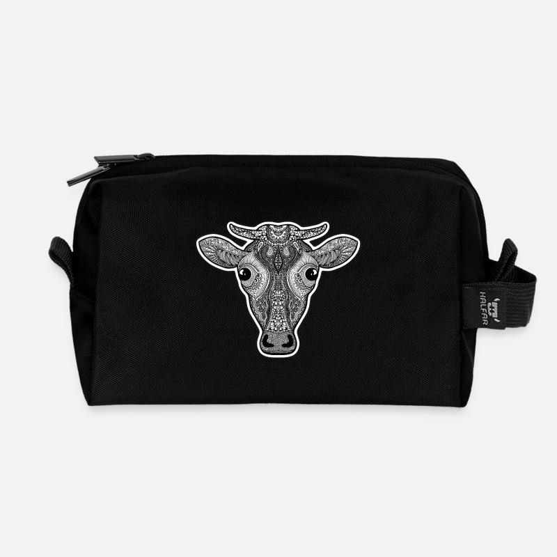 Kuhkopf Ornament Muster - Recycelte Kulturtasche - Schwarz