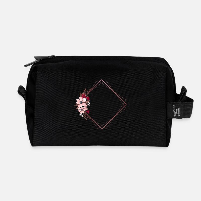 Fleurs dans un cadre rectangulaire / Tons roses - Trousse de toilette en tissu recyclé - noir