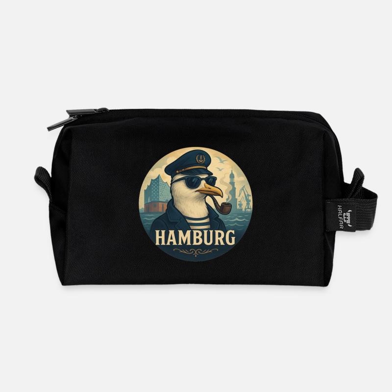 Captain Seagull – Hamburg Style - Recycled Toiletry Zip Bag - black