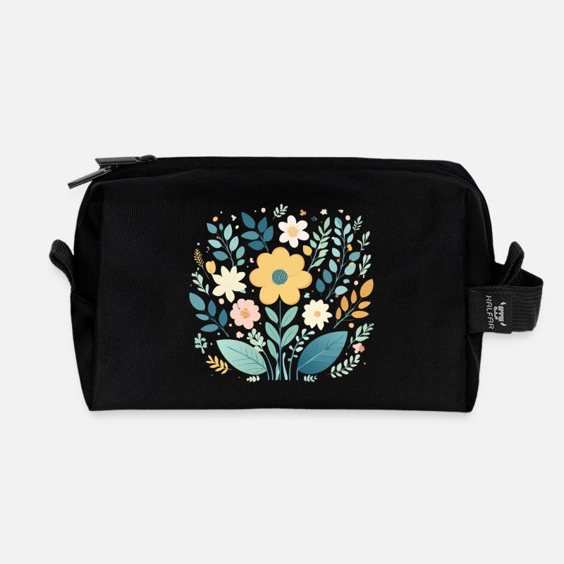 Sanfte pastellfarbene Blumenblüte - Boho Botanical - Recycelte Kulturtasche - Schwarz