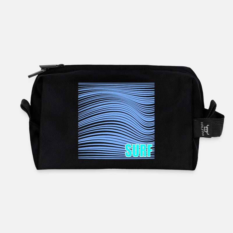 Surfen Welle Linie Wellenreiten - Recycelte Kulturtasche - Schwarz