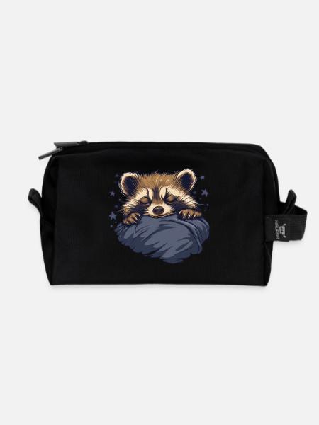 Träumender Waschbär - Recycelte Kulturtasche - Schwarz