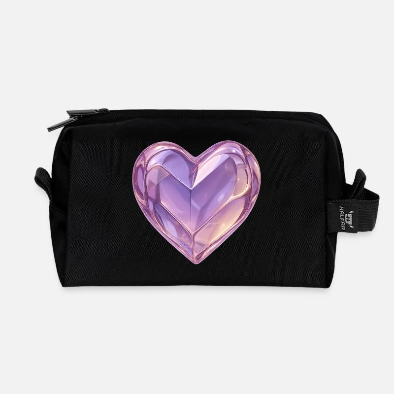 3D Glas Herz Lila - Recycelte Kulturtasche - Schwarz