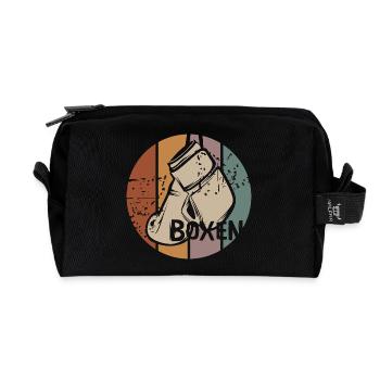 Boxen Retro Design – Vintage Boxhandschuhe - Recycelte Kulturtasche - Schwarz - Vorne