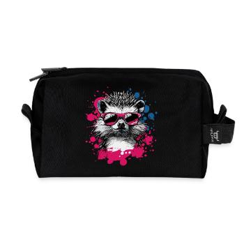 Lustiger Igel mit Sonnenbrille - Recycelte Kulturtasche - Schwarz - Vorne