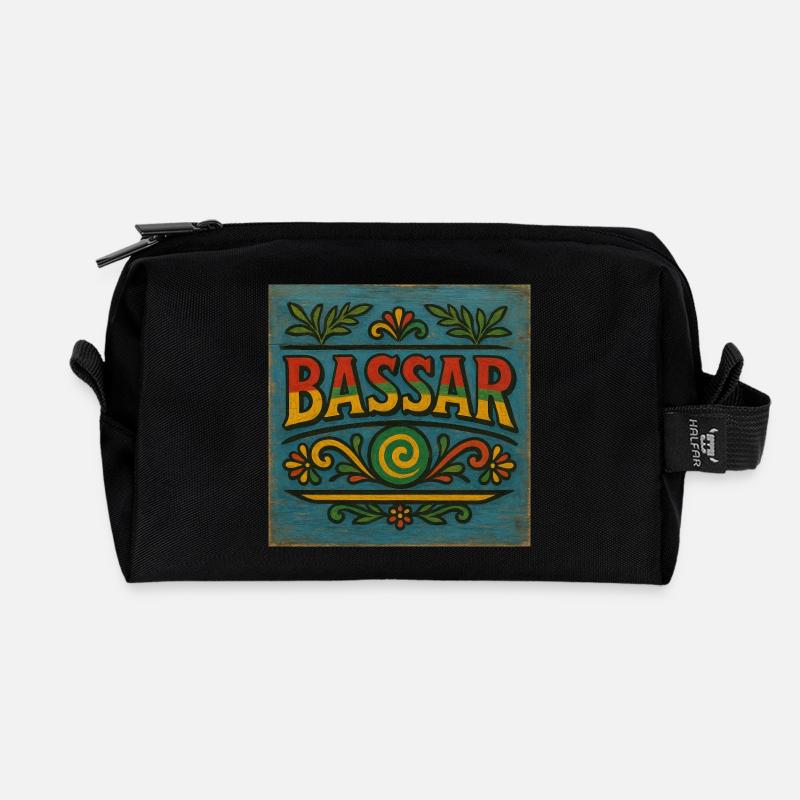 Vibrant Bassar Folk Pattern - Recycled Toiletry Zip Bag - black