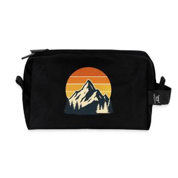 Golden Peaks – Vintage Sunset Escape - Recycelte Kulturtasche - Schwarz - Vorne