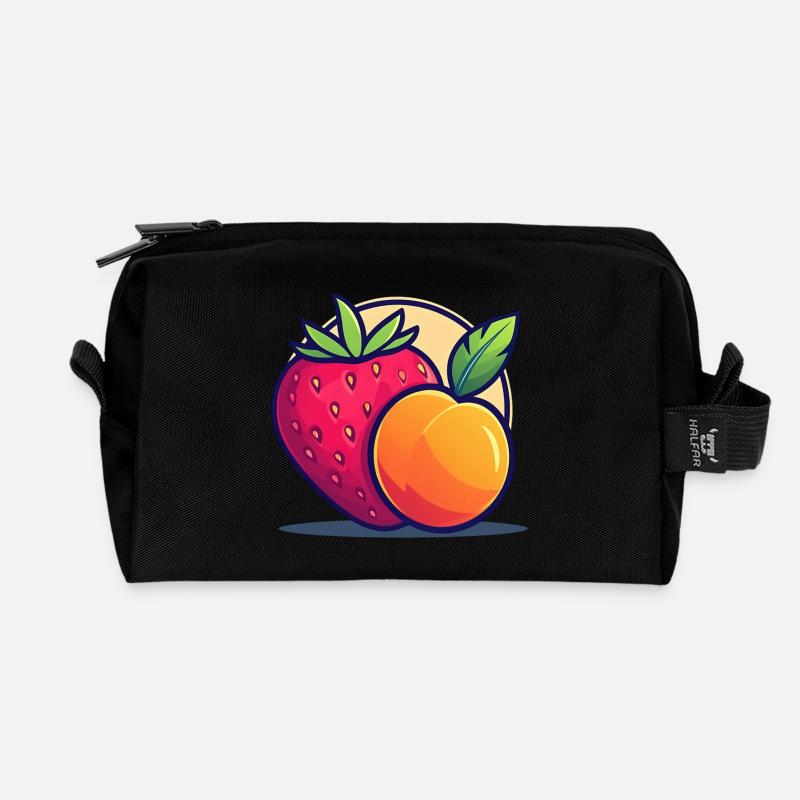 Erdbeere und Aprikose Früchte der Saison, bunte Zeichnung - Recycelte Kulturtasche - Schwarz