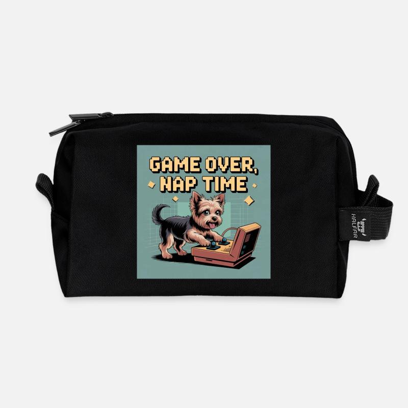 Dog and Console: Virtual Gameplay - Recycled Toiletry Zip Bag - black