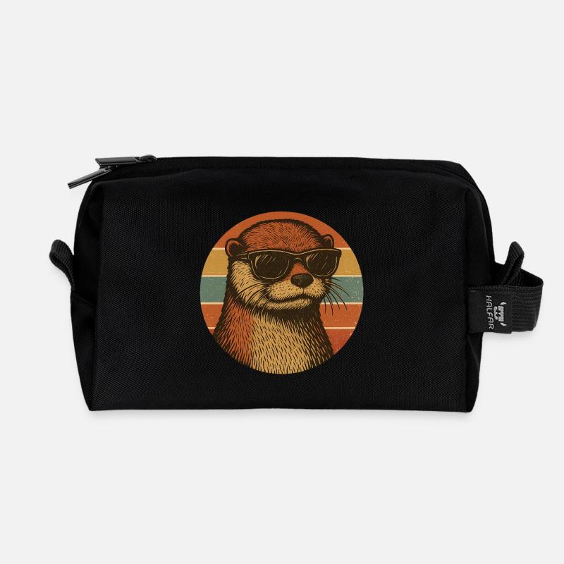 Cool Otter with Sunglasses Retro Design - Recycelte Kulturtasche - Schwarz