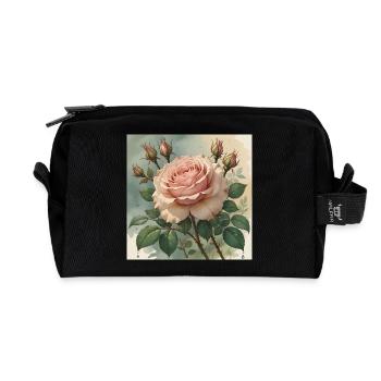 Elegantly delicate pink rose blossom - Recycled Toiletry Zip Bag - black - Front
