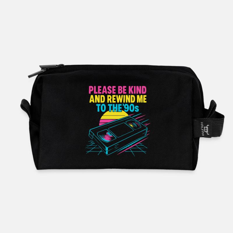 Retro 90er Jahre Kassette und Sunset Design - Recycelte Kulturtasche - Schwarz