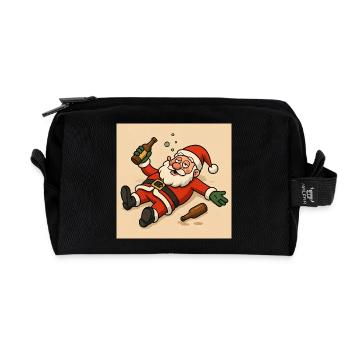 Humorous Santa Claus with bottle drinking - Recycled Toiletry Zip Bag - black - Front