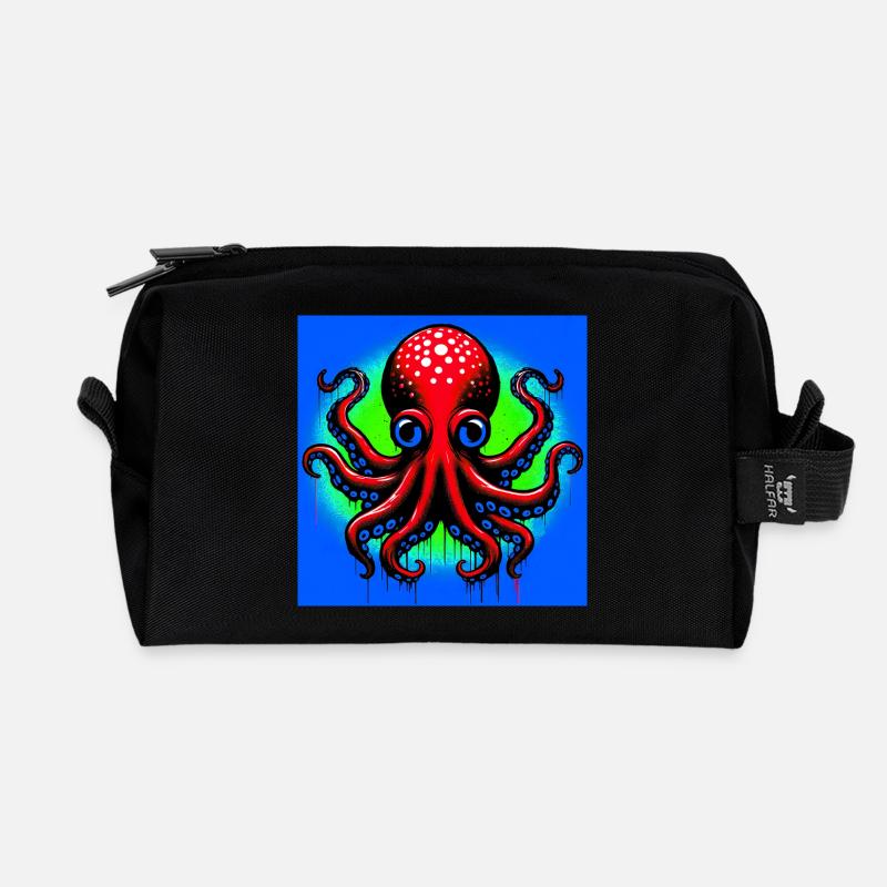 Krake - Recycelte Kulturtasche - Schwarz