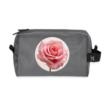 Delicate rose blossom with water drops - Recycled Toiletry Zip Bag - anthracite - Front