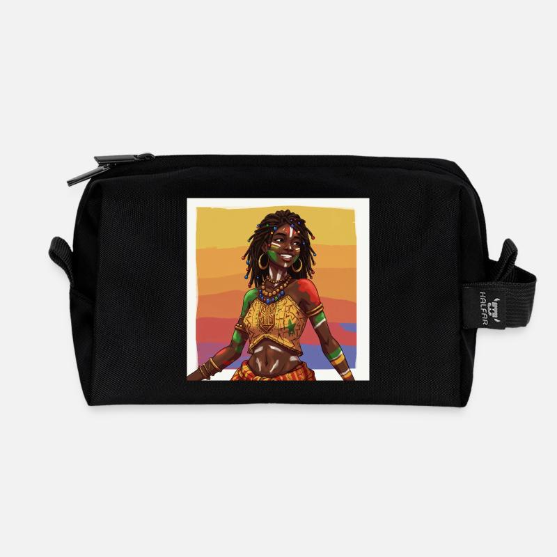Kulturelles und buntes Afro-Afrika-Mädchen - Recycelte Kulturtasche - Schwarz